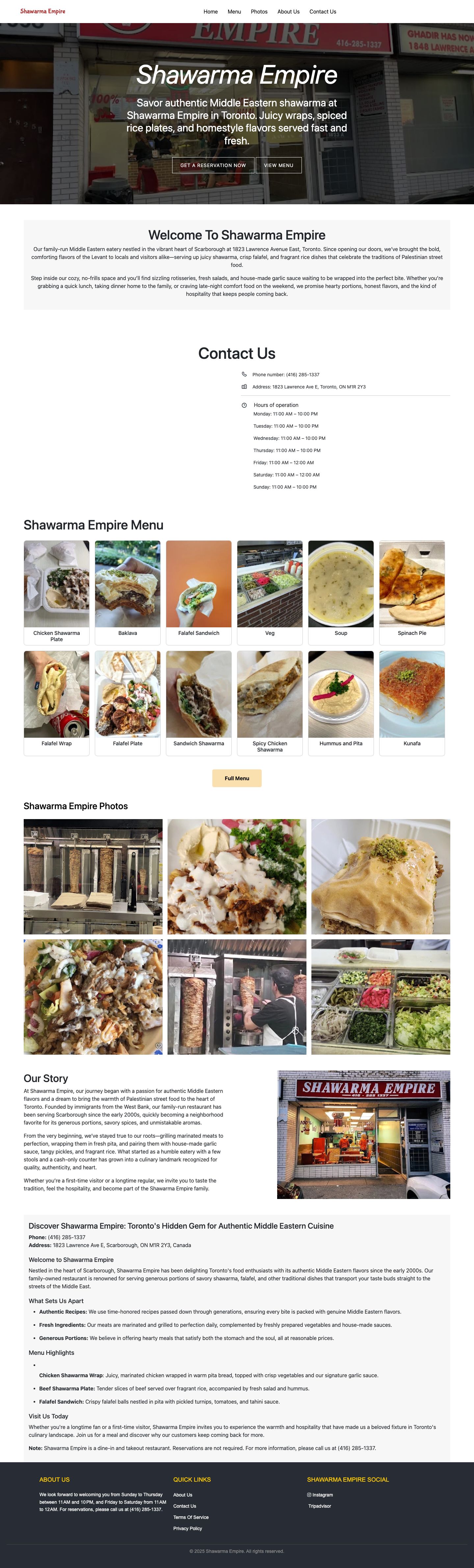 Current shawarmaempire.website homepage, full page capture